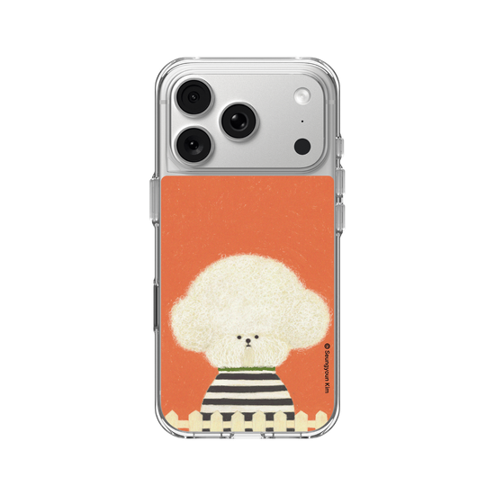 A white Dog in stripes