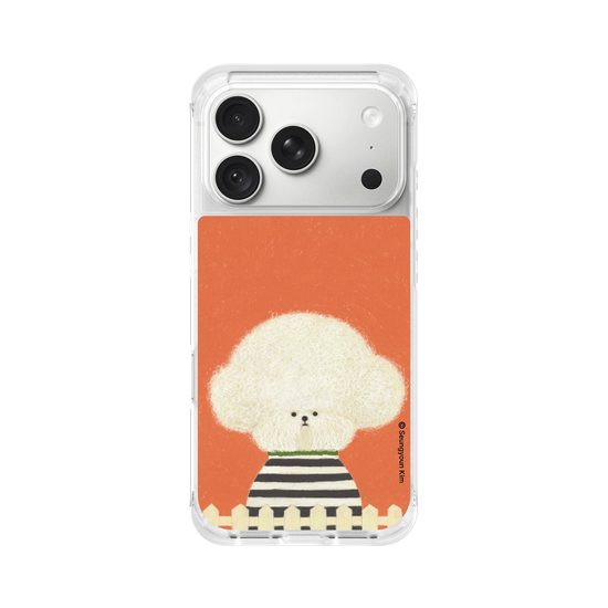 A white Dog in stripes
