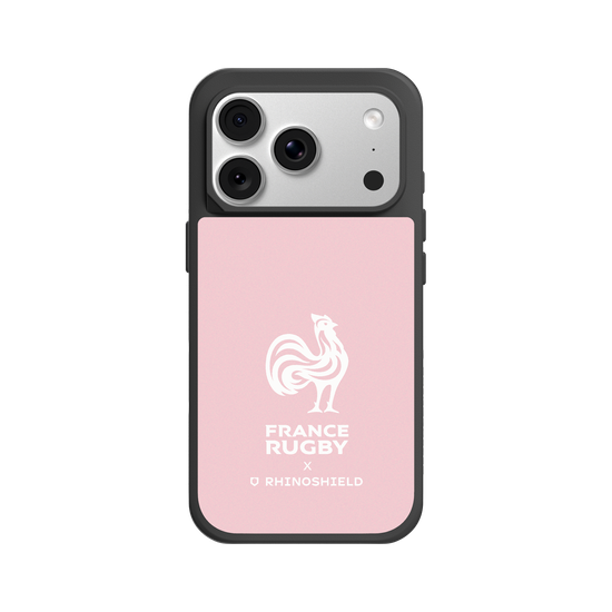 Coq blanc sur fond rose