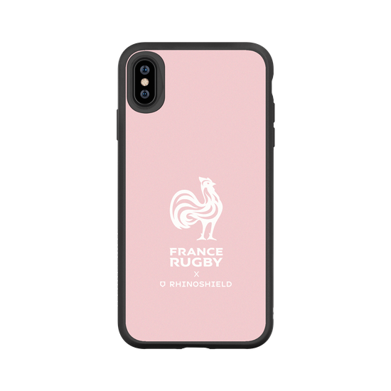 Coq blanc sur fond rose
