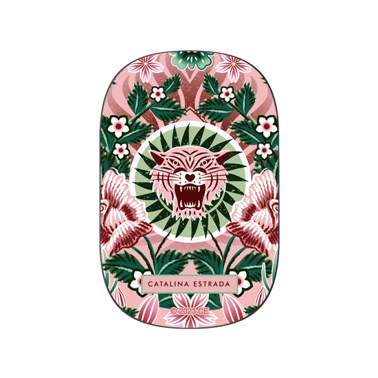 Tigre rosa y flores