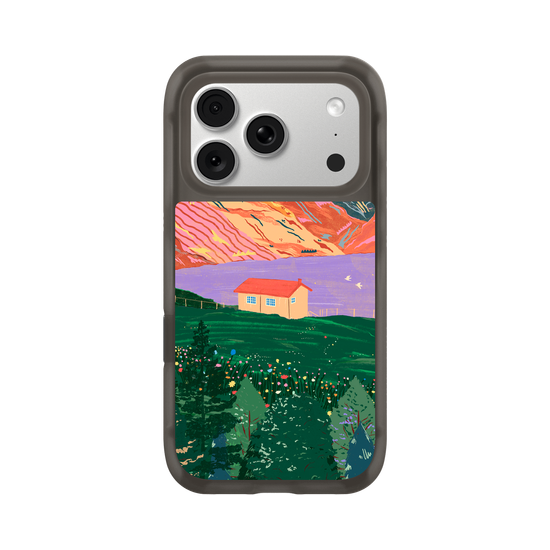 Vibrant Mountain Lakehouse Illustration