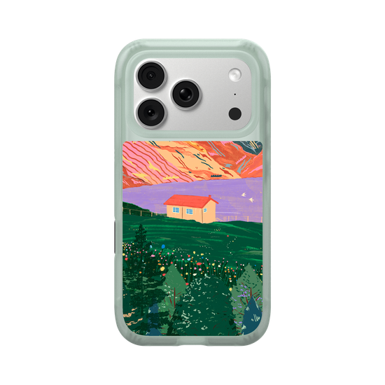 Vibrant Mountain Lakehouse Illustration