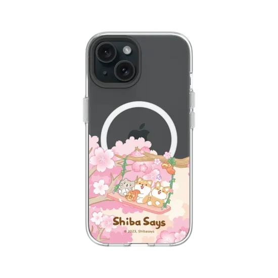 Shiba Says | Swinging in Sakura | Clear - iPhone 15 | RHINOSHIELD