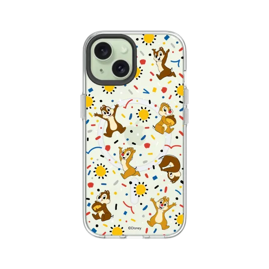 iPhone 15 Clear Case (compatible MagSafe) Transparent - Disney Mickey / Tic et Tac - Rubans Colorés