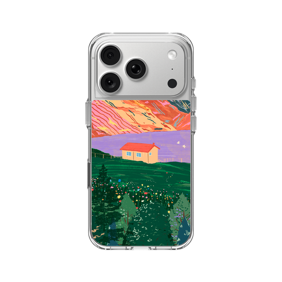 Vibrant Mountain Lakehouse Illustration