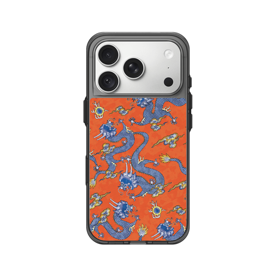 Hand-Painted Dragon Pattern - Blue and Orange
