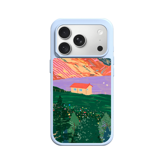 Vibrant Mountain Lakehouse Illustration