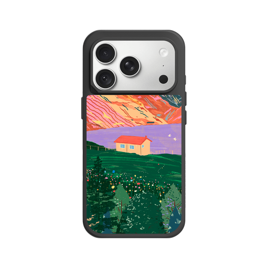 Vibrant Mountain Lakehouse Illustration