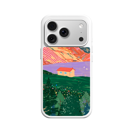 Vibrant Mountain Lakehouse Illustration