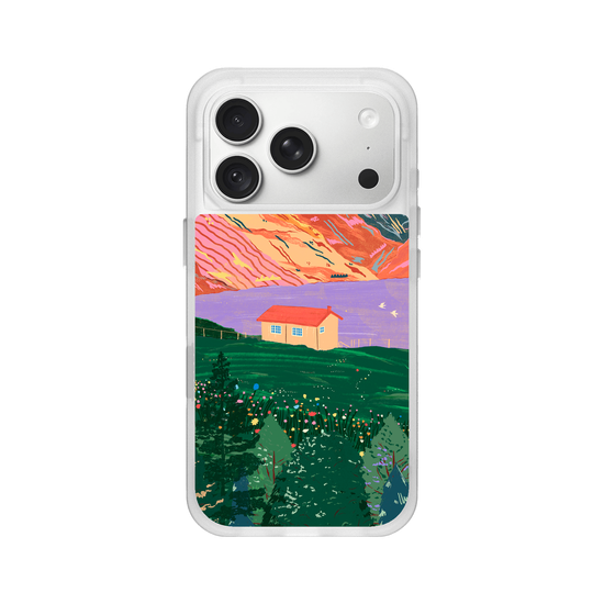 Vibrant Mountain Lakehouse Illustration
