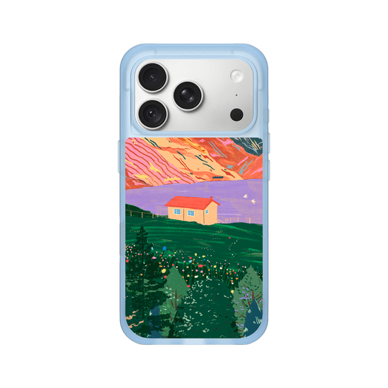 Vibrant Mountain Lakehouse Illustration
